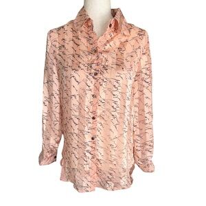 NWT RARE Zara Vintage Blush Pink Scribble Print Button Down Blouse - M